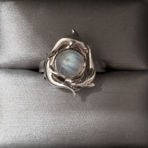 Rainbow Moonstone Rose Ring